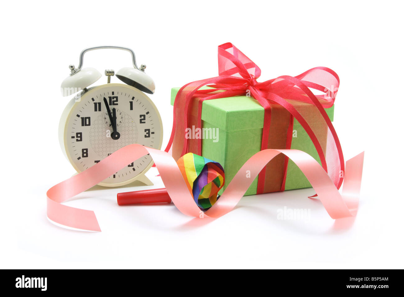 Alarm Clock and Gift Parcel Stock Photo