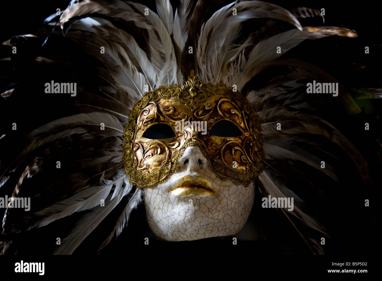 Venetian mask for mask ball black with gold detail and feathers Venice ...