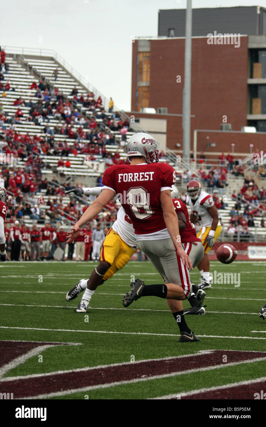 Washington State punter, Reid Forrest, punts during the Cougars Pac-10 conference football game with USC on October 18, 2008. Stock Photo