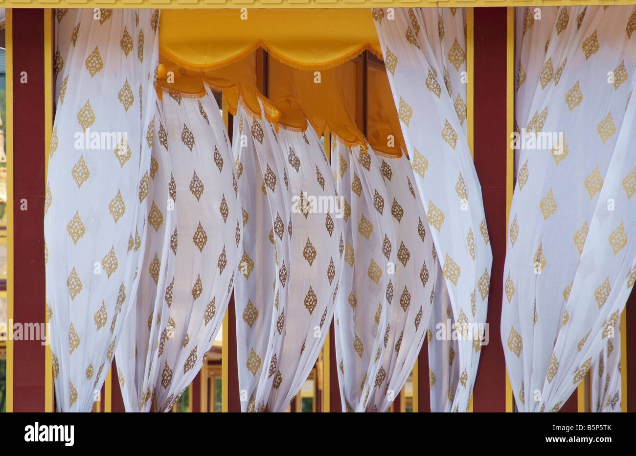 Curtains in one of the pavilions at the royal crematorium at Sanam Luang in Bangkok Stock Photo