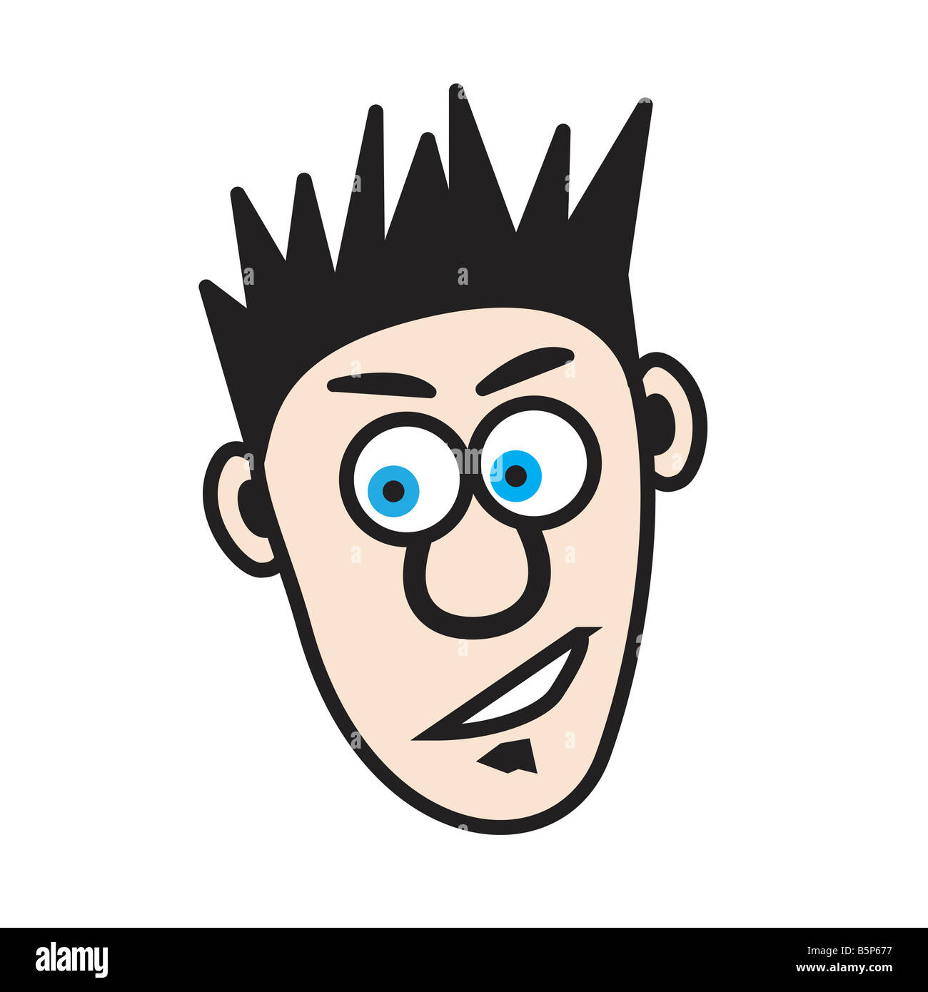 Illustration of a young cartoon man that has spiked hair and a soul patch Stock Photo