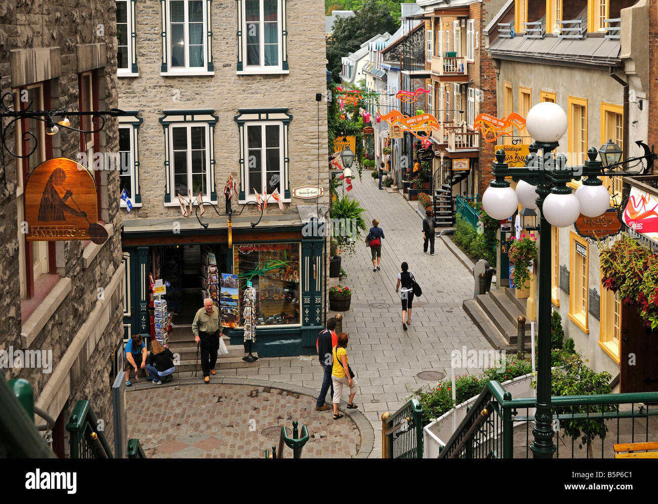 In the Rue du Petit Champlain in the Old Town of Quebec, Canada Stock