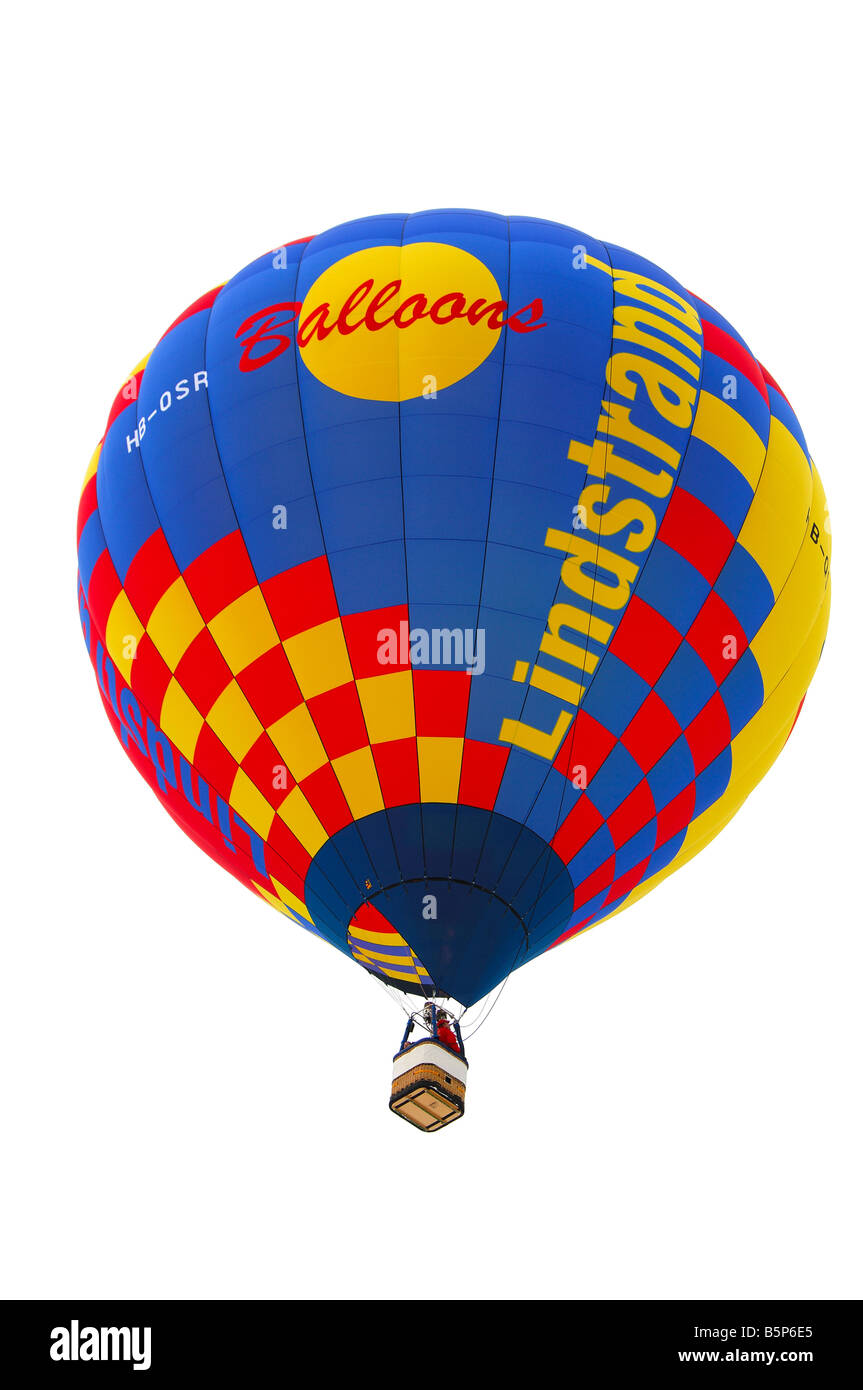Lindstrand hot air balloon in the air, International Balloon Festival, Chateau d Oex, Switzerland Stock Photo
