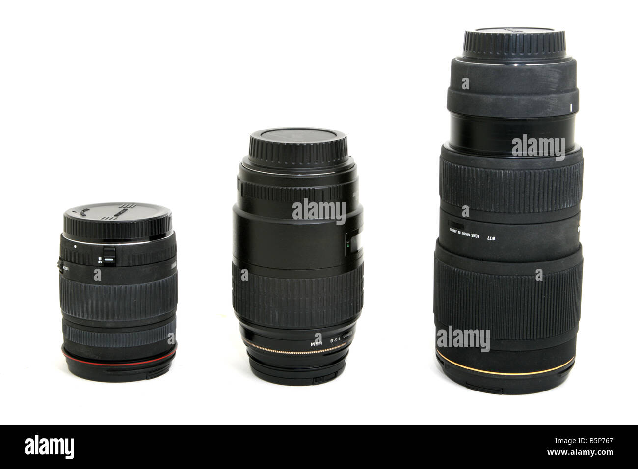 variation of auto photographic camera lenses isolated on white Stock Photo