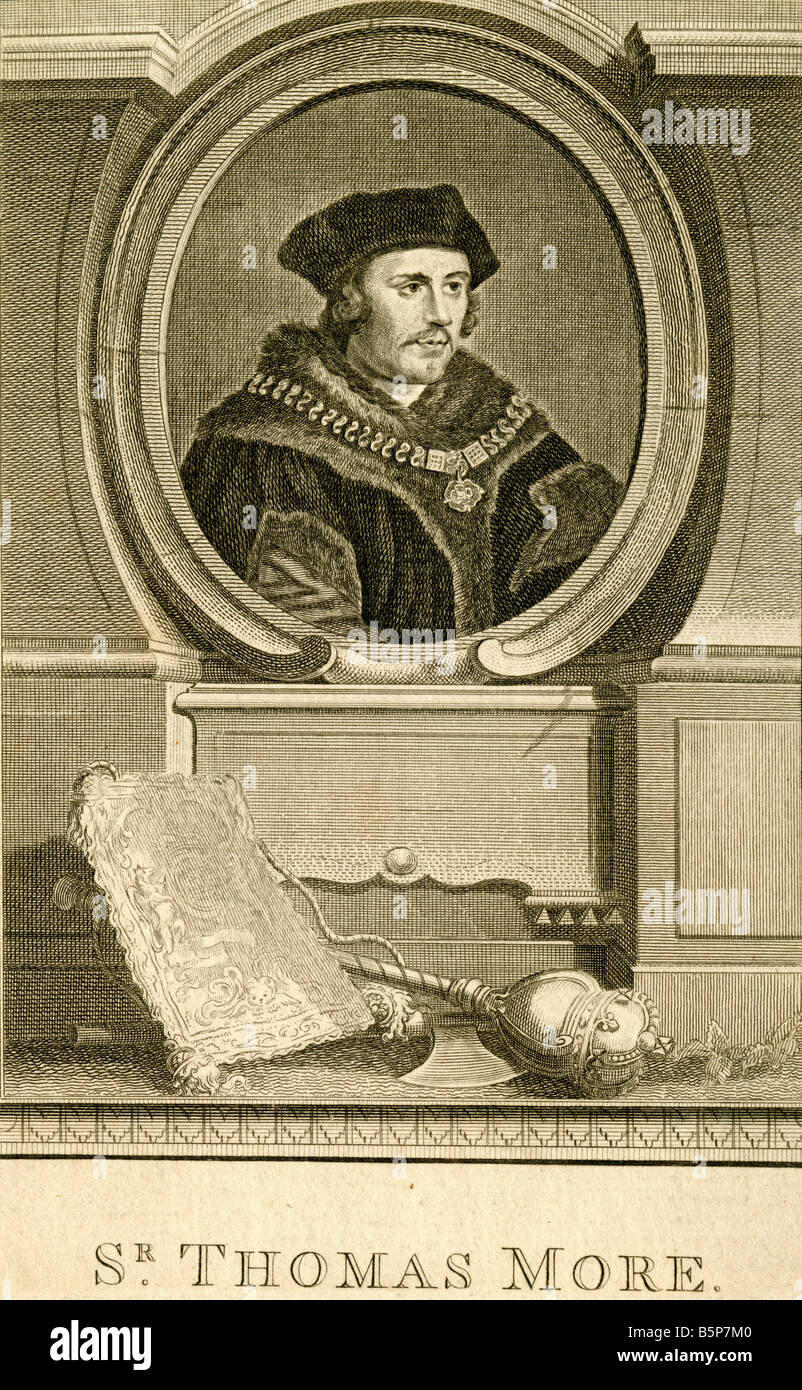 Antique engraving of Sir Thomas More. Stock Photo