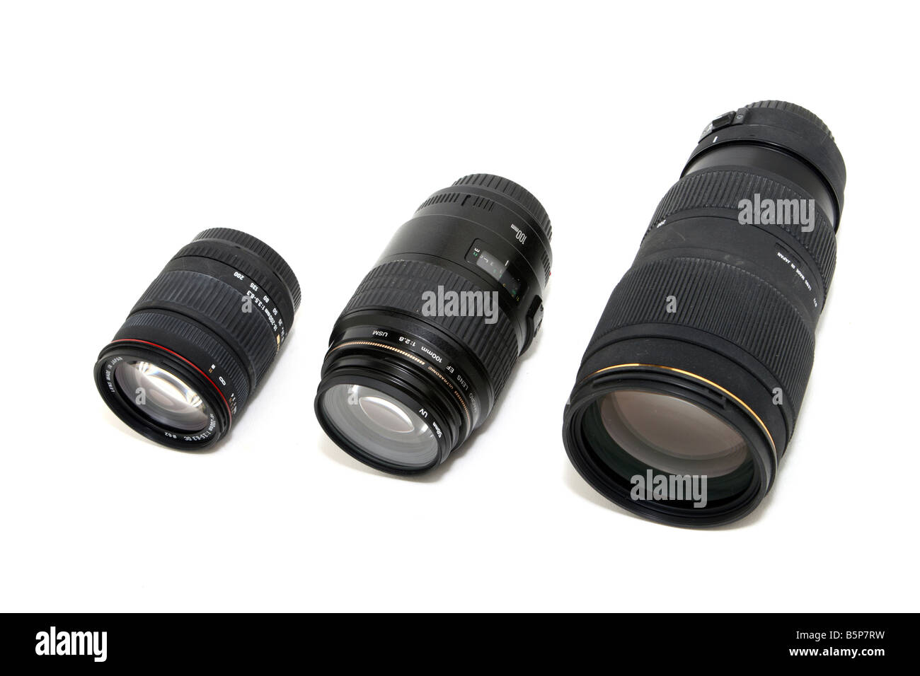 variation of auto camera lenses isolated on white Stock Photo