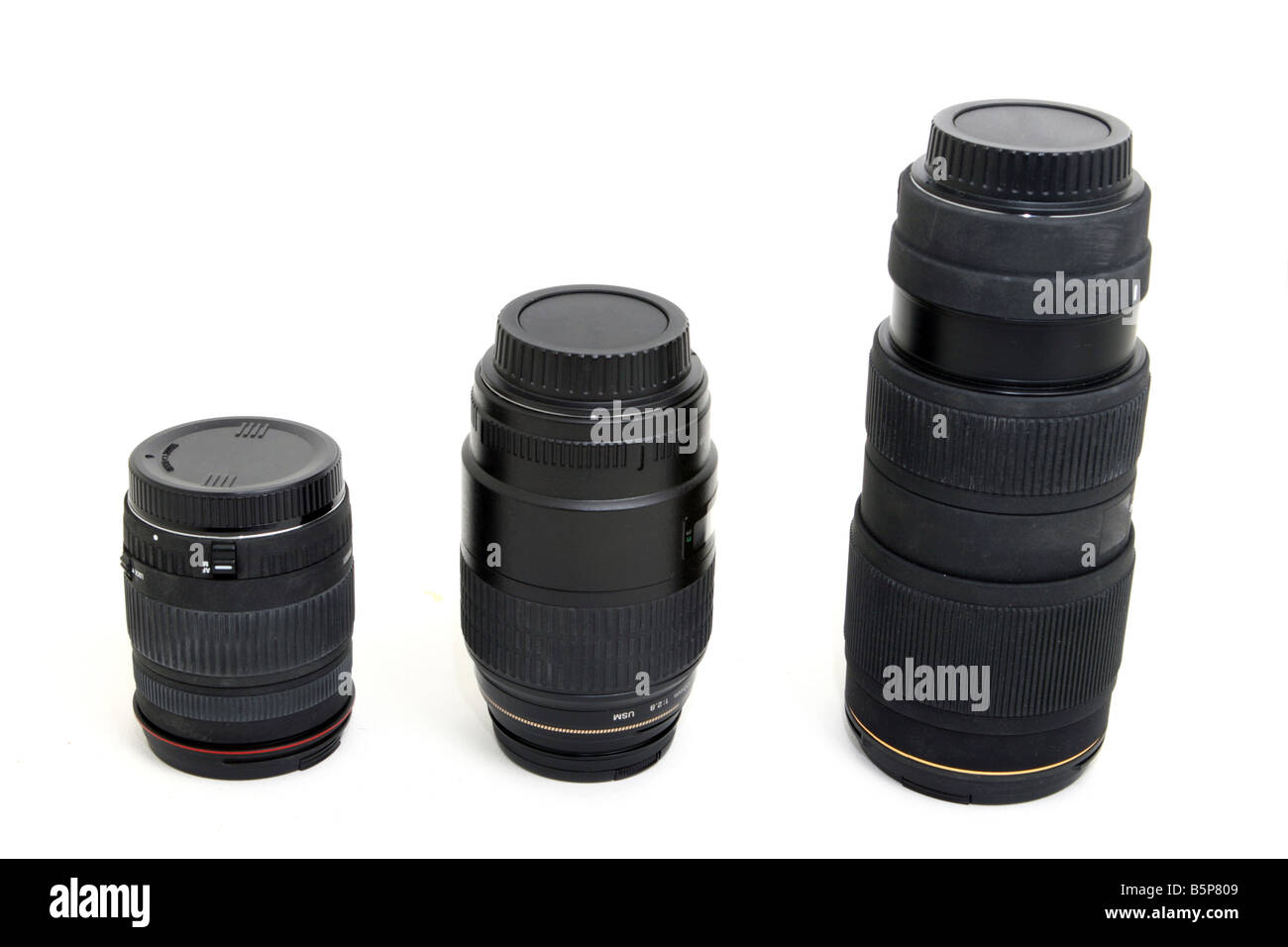 variation of auto photographic camera lenses isolated on white Stock Photo