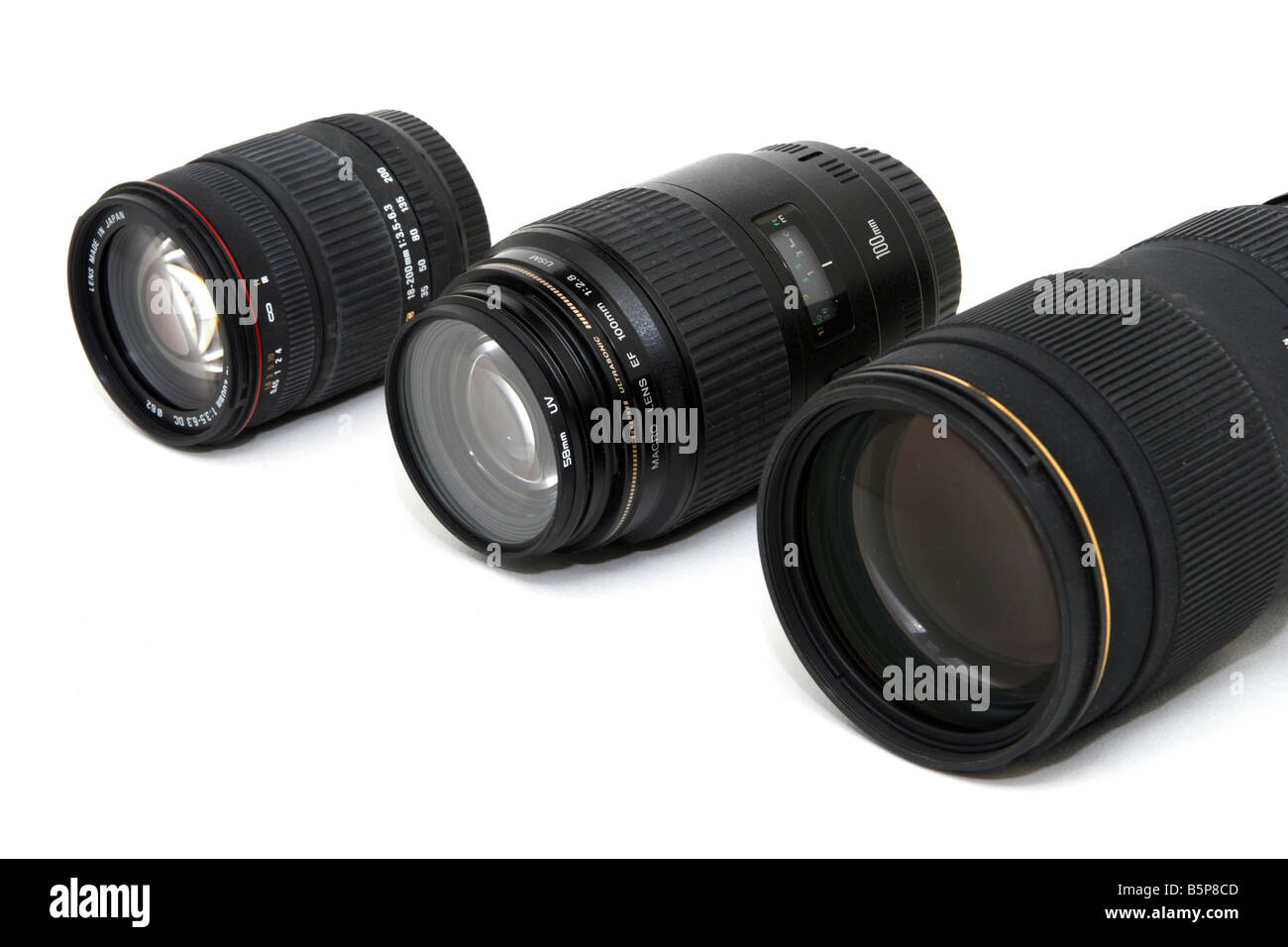 variation of auto photographic camera lenses isolated on white Stock Photo