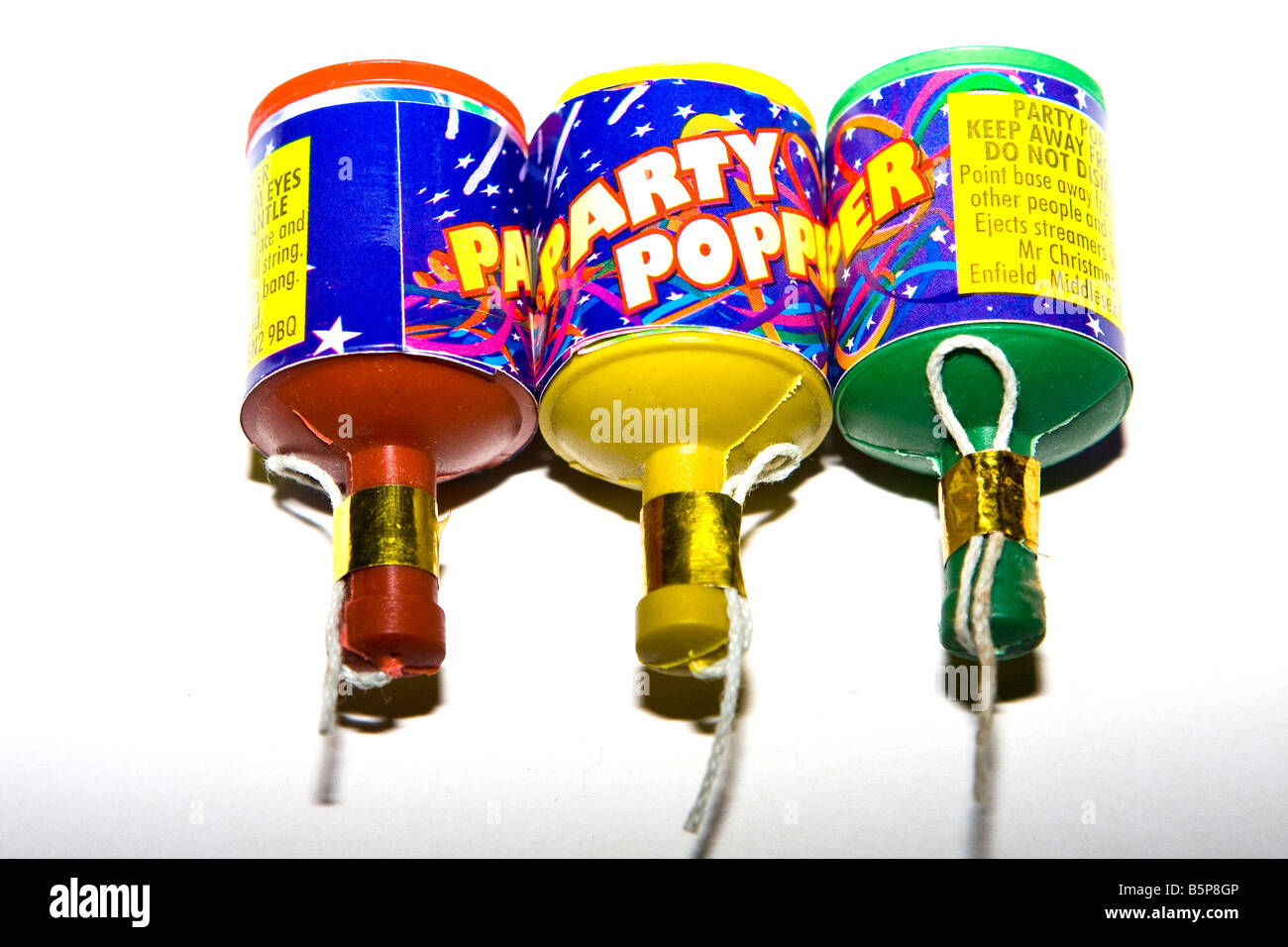 Three Party Poppers Stock Photo