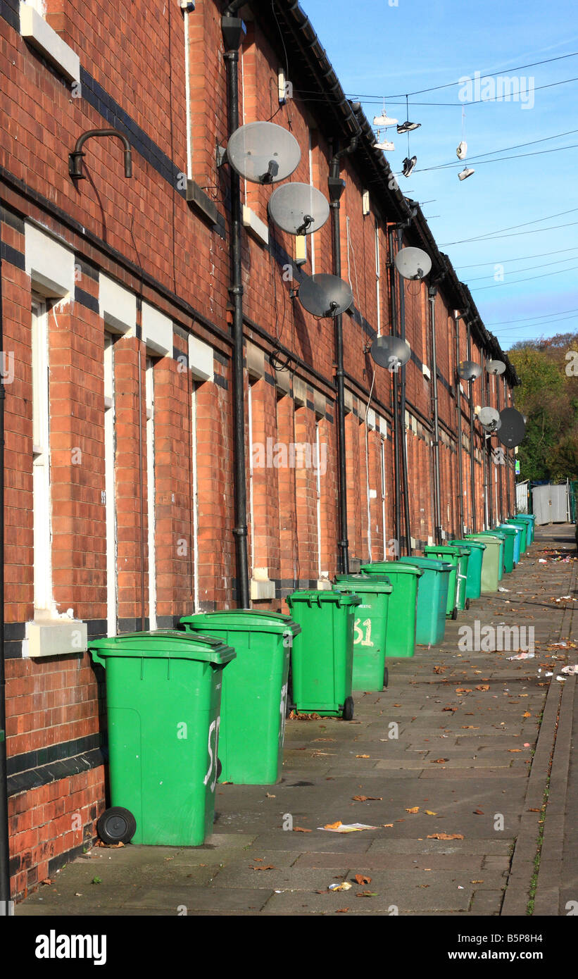 Wheelie bins outside terraced houses in the St Ann's area of Nottingham