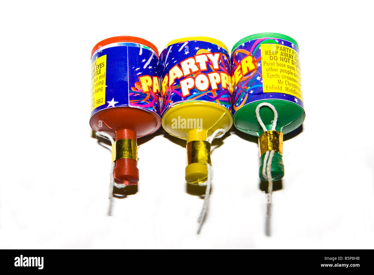 Three Party poppers Stock Photo