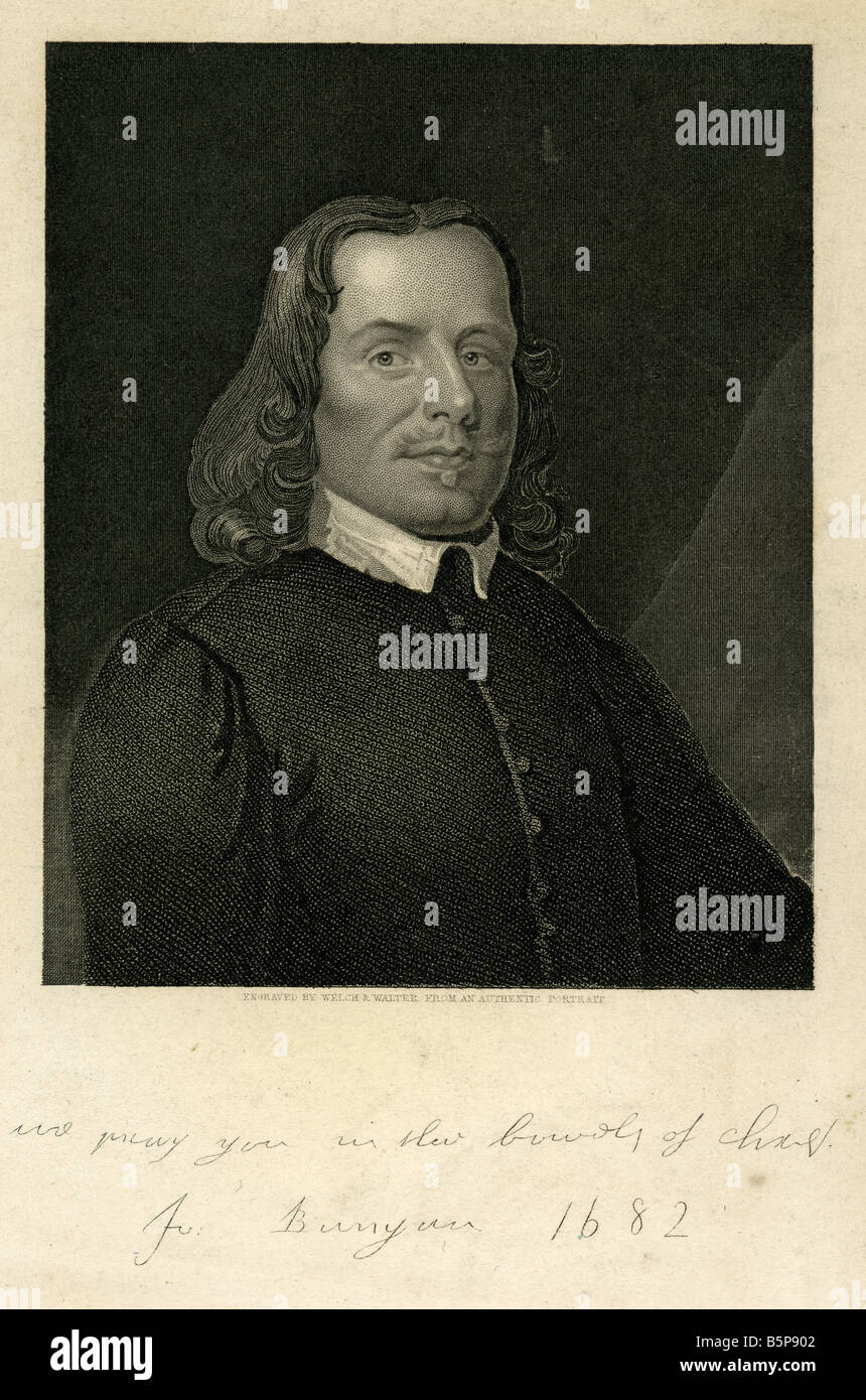 Antique engraving of John Bunyan. Stock Photo