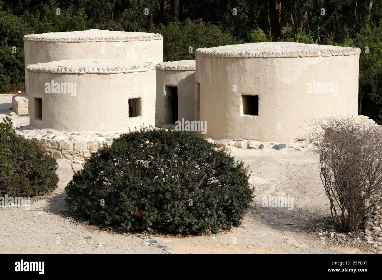 reconstructed of a neolithic settlement round stone houses choirokoitia a UNESCO world heritage site cyprus mediterranean Stock Photo