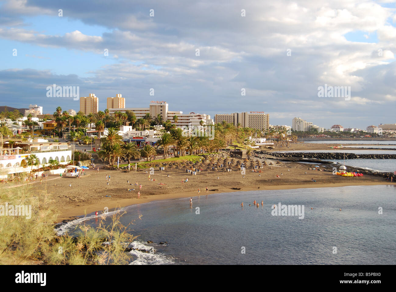 Playa del Bobo at sunset, Costa Adeje, Tenerife, Canary Islands, Spain Stock Photo