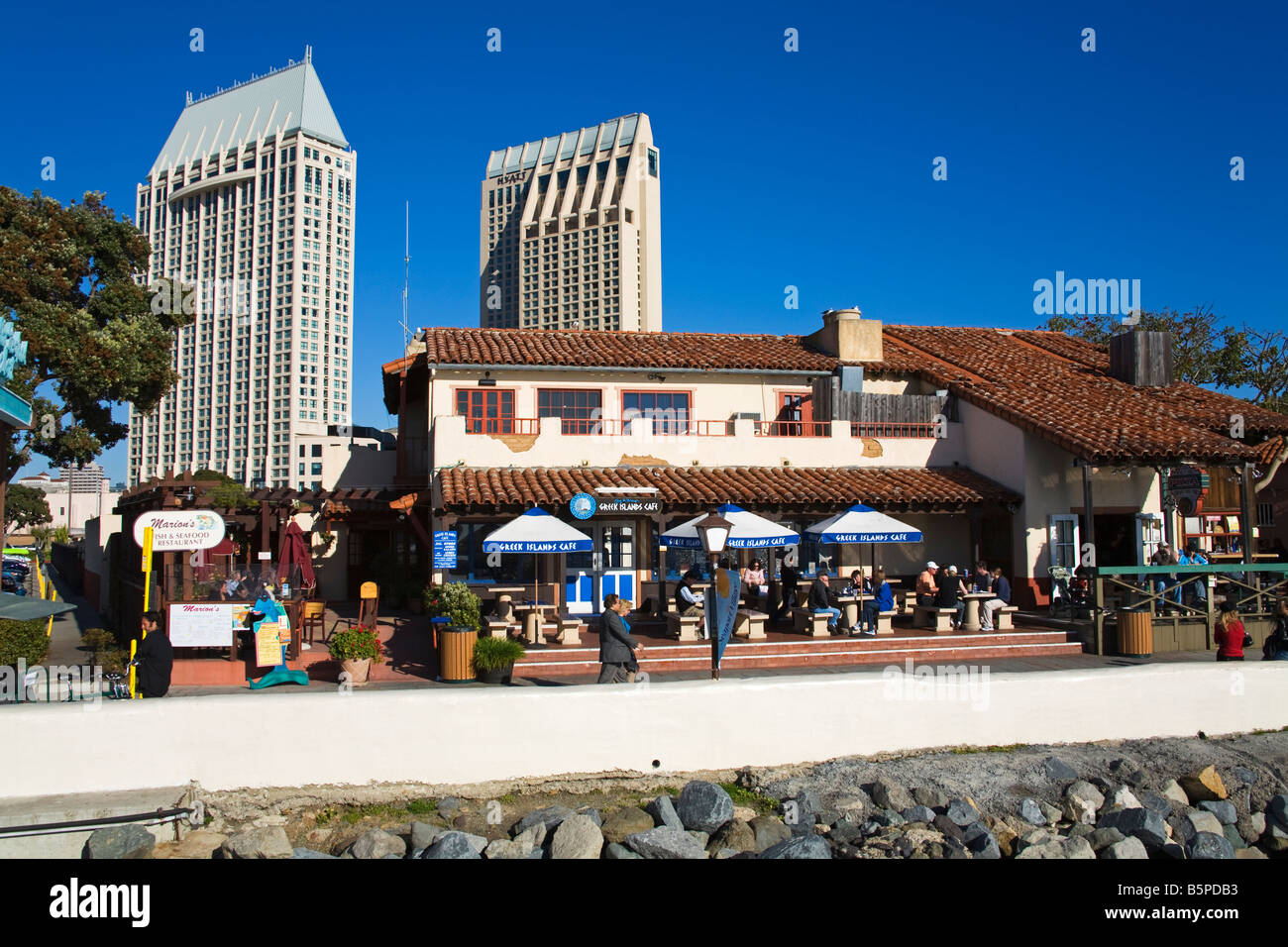 Greek Cafe in Seaport Village San Diego California USA Stock Photo