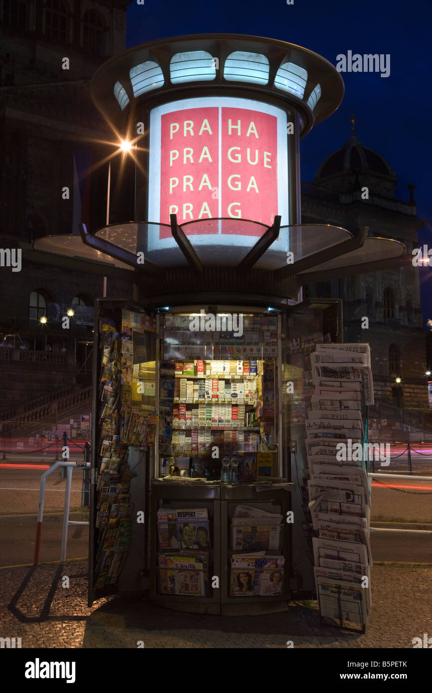 NEWSPAPERS AND MAGAZINES ON NEWSSTAND WENCESLAS SQUARE PRAGUE CZECH REPUBLIC Stock Photo