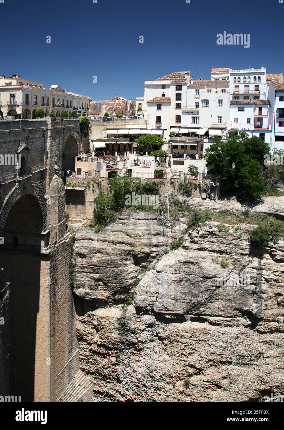 Puente Nuevo, at Ronda, Andalucia, Southern, Spain. The bridge spans the 100 m Stock Photo
