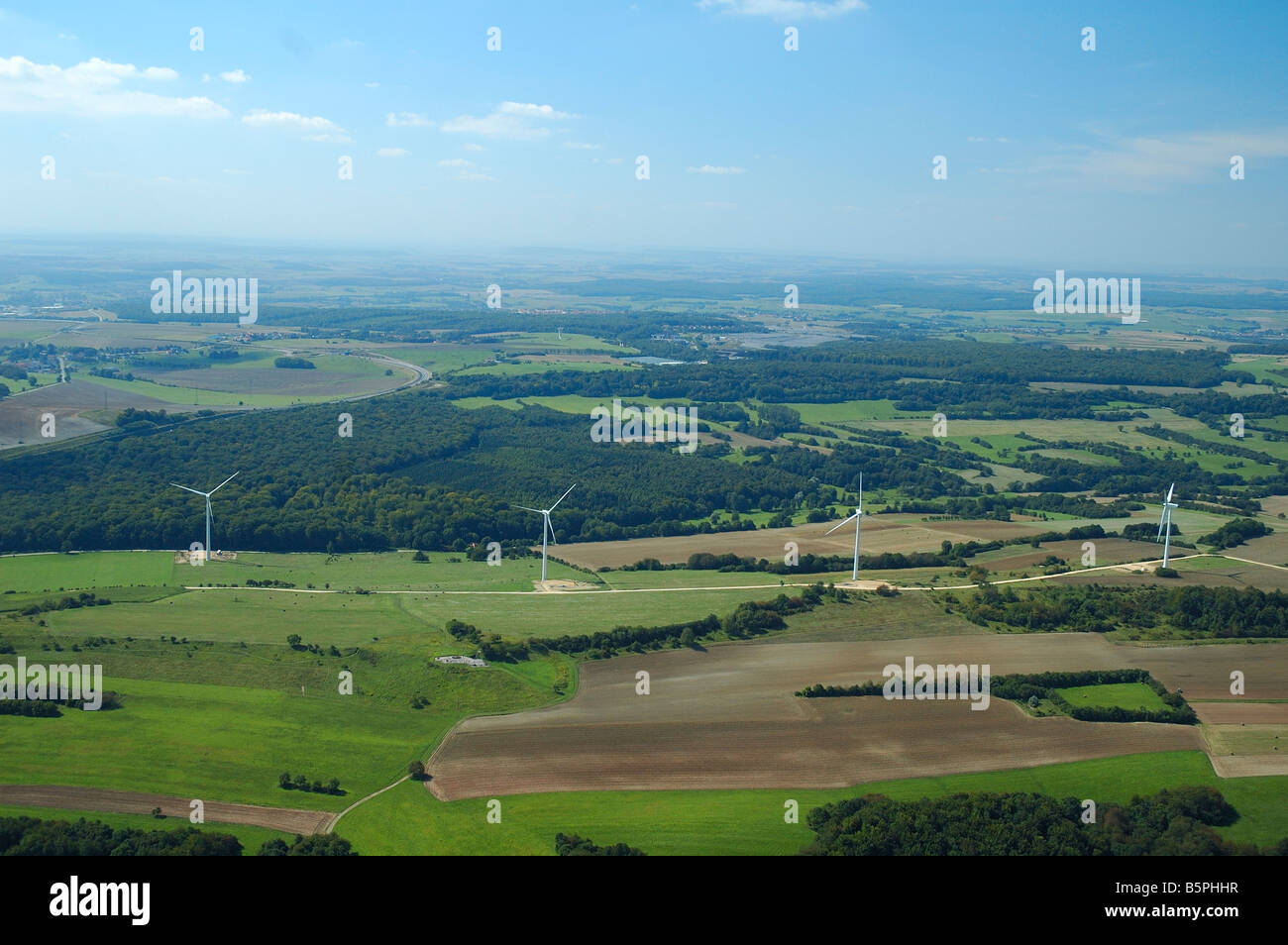 Aerial view of a wind turbines in french Lorraine region - France Stock Photo