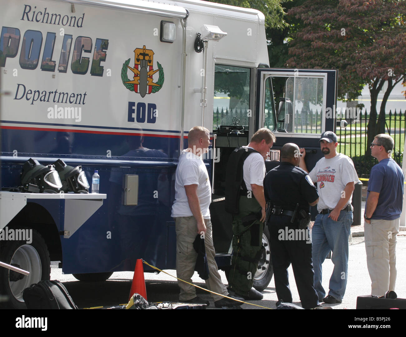 Bomb squad check on a suspicios package near a courthouse in virginia Stock Photo