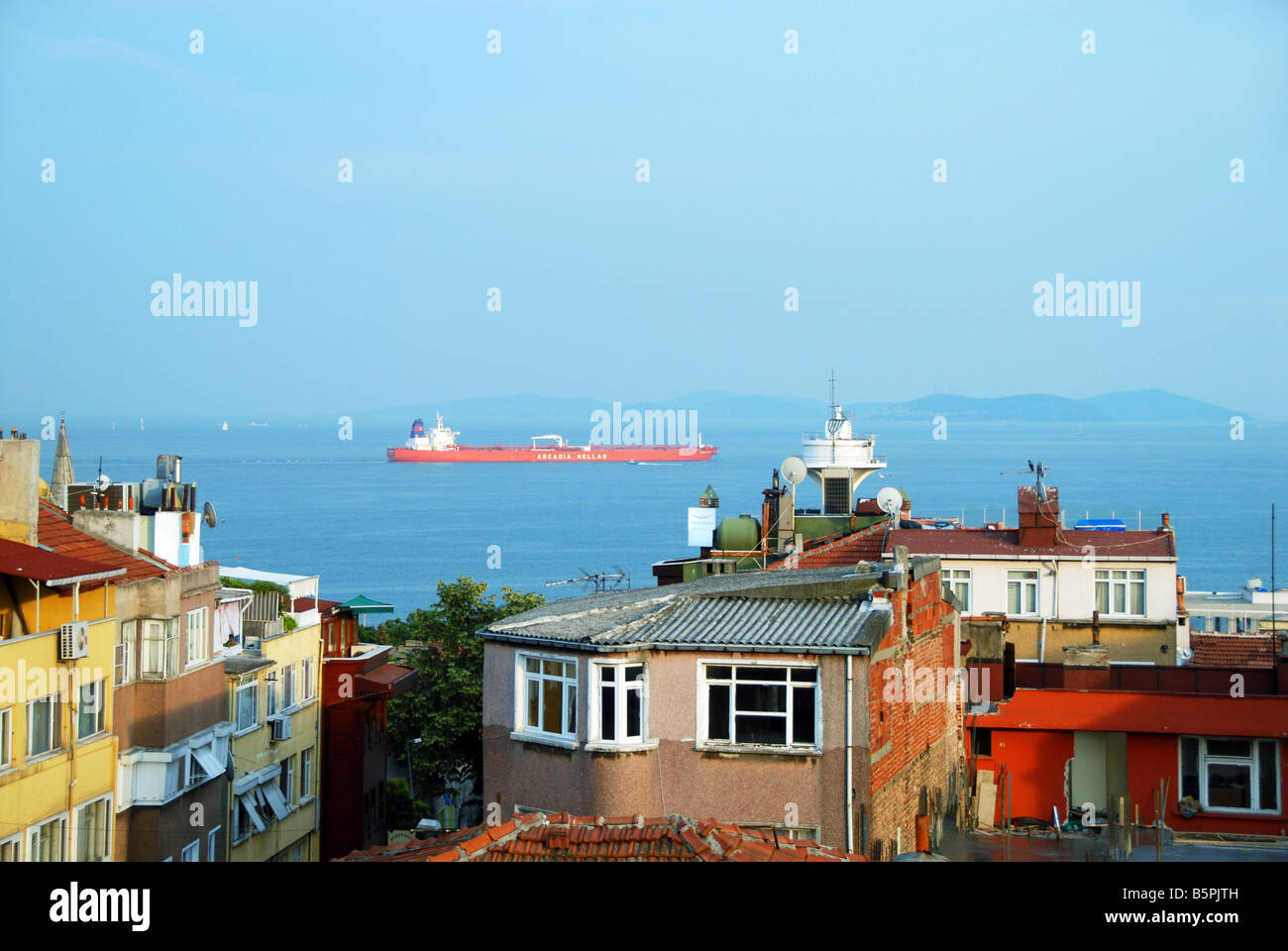 oil tanker in the Bosphorous Straits, Turkey Stock Photo