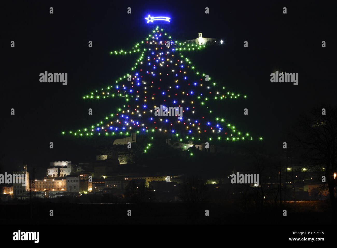 The largest Christmas tree in the world. Gubbio, Umbria, Italy Stock Photo Alamy