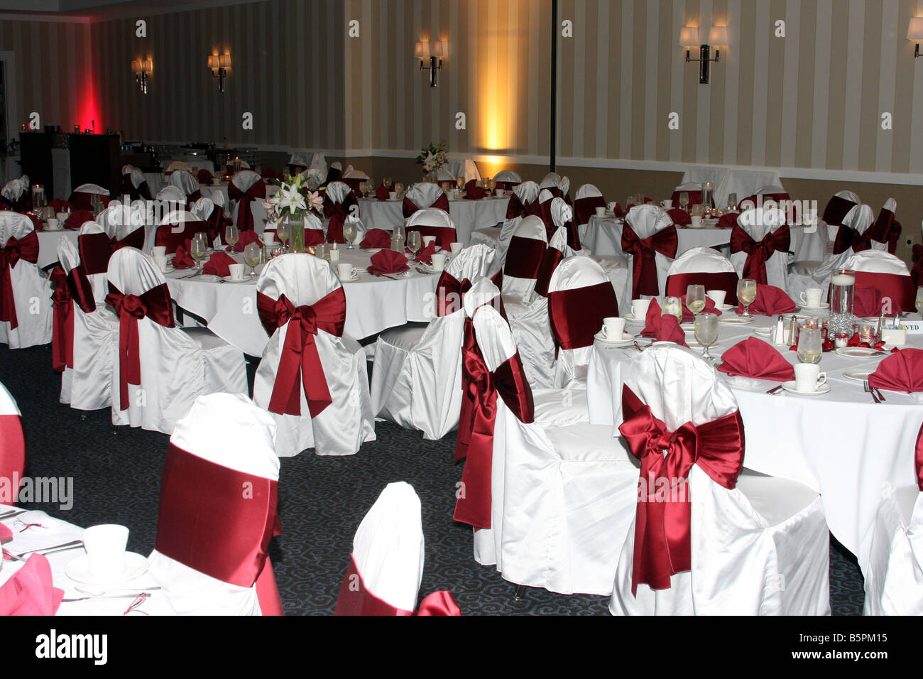 The Wedding Reception Hall Dining Tables All Set For The Party To