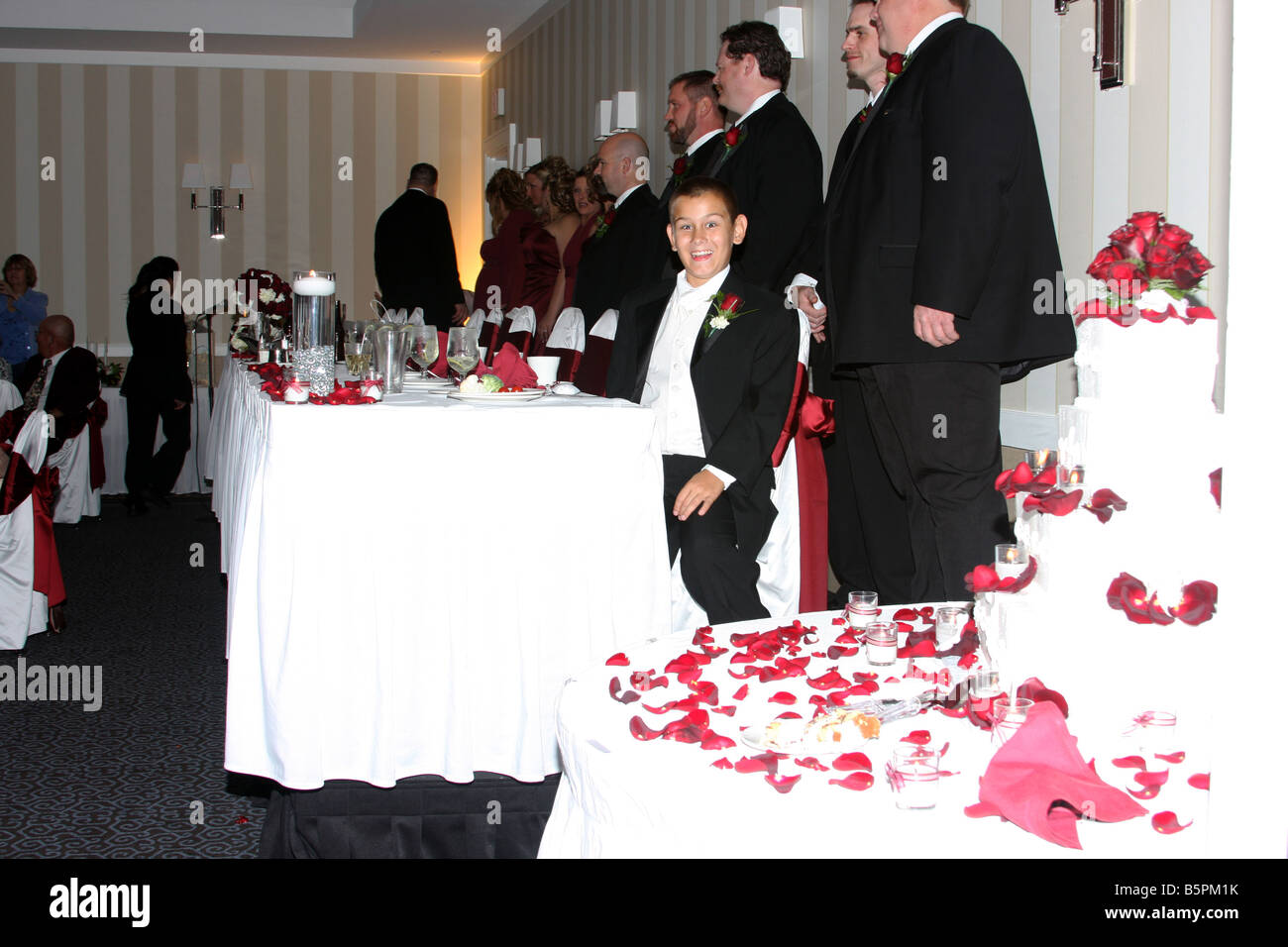 The Head Table Set For The Bride And Groom And Wedding Party At A