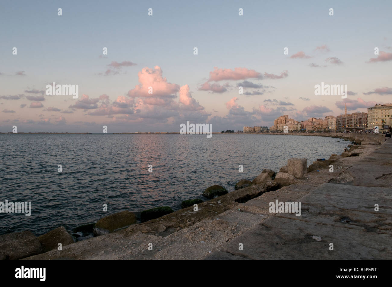 View of the waterfront promenade corniche in the city of Alexandria Egypt Stock Photo