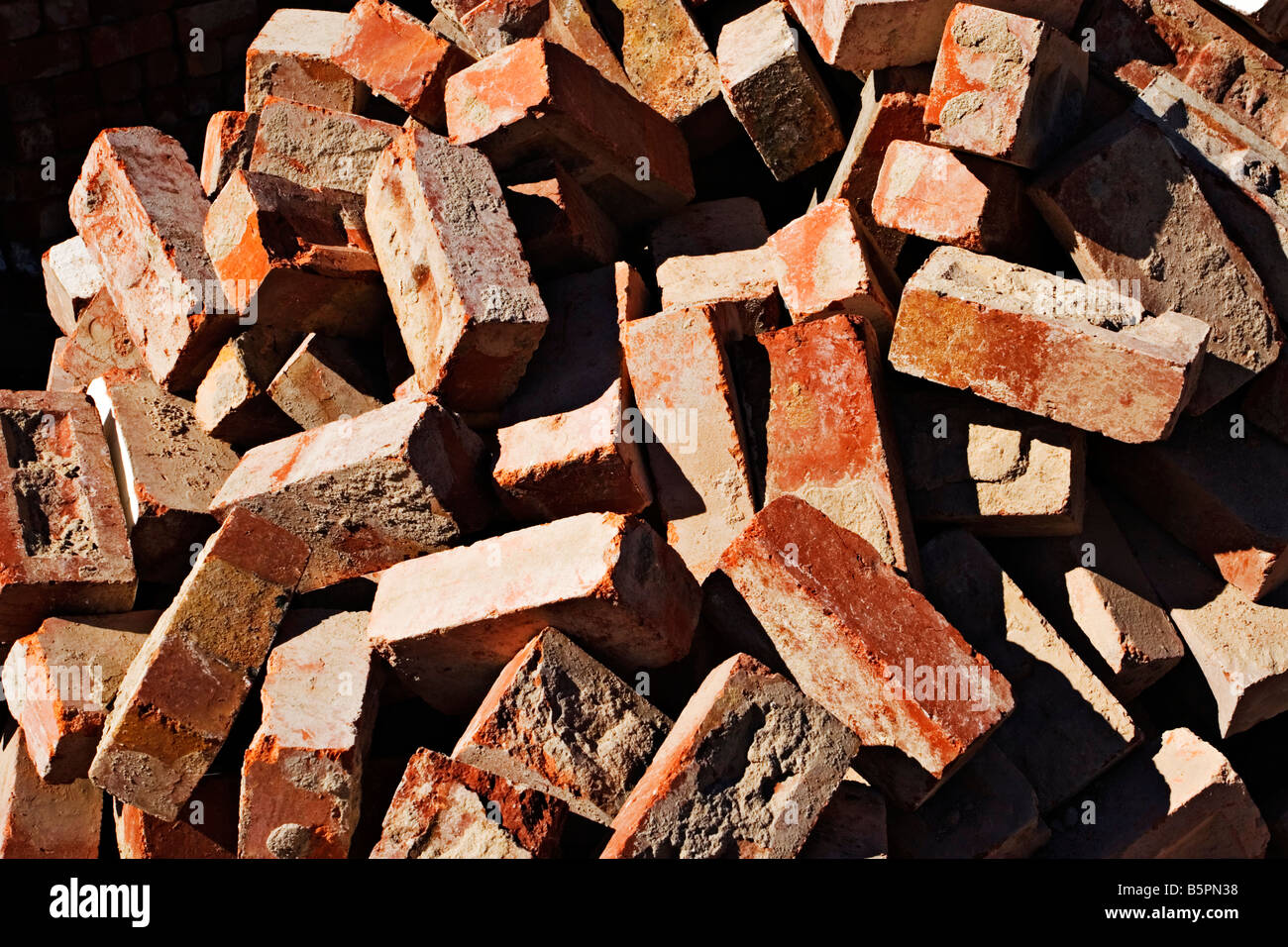 Building Materials / A Pile of used Bricks at a Brick Recycling
