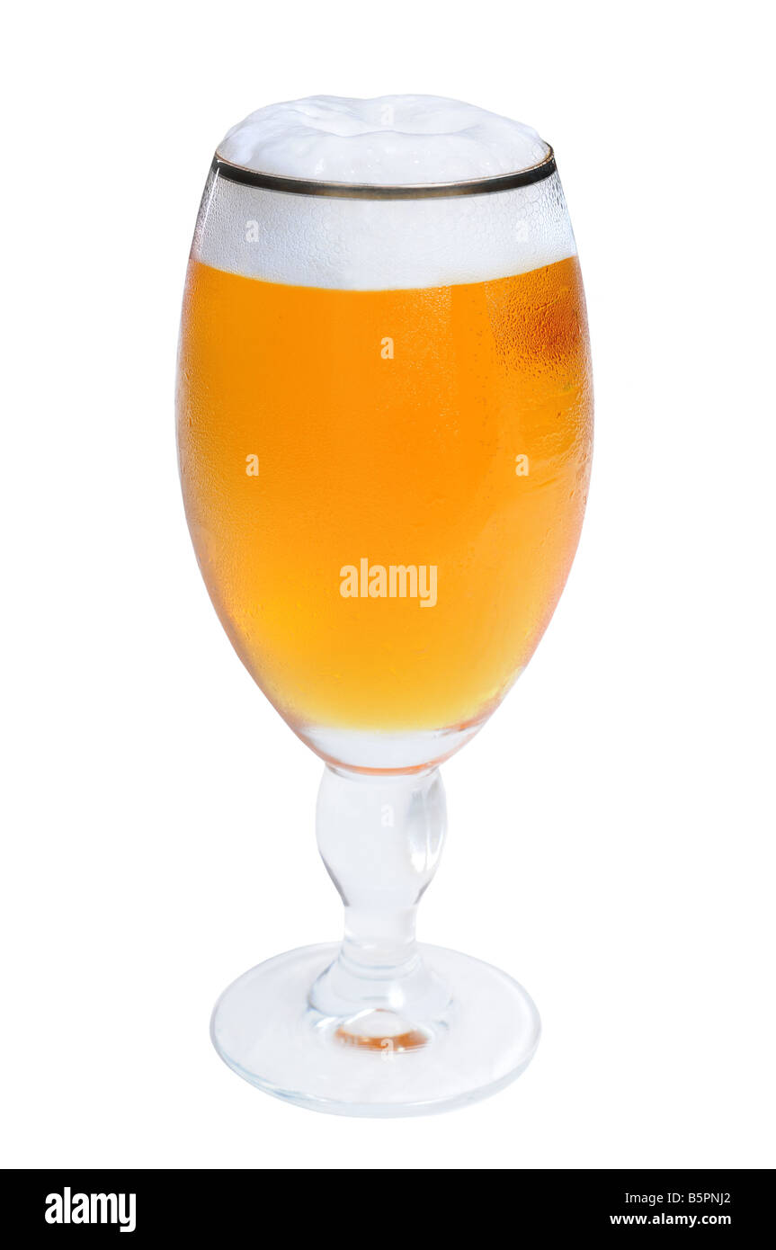 An elegant glass of beer isolated on white background. Stock Photo