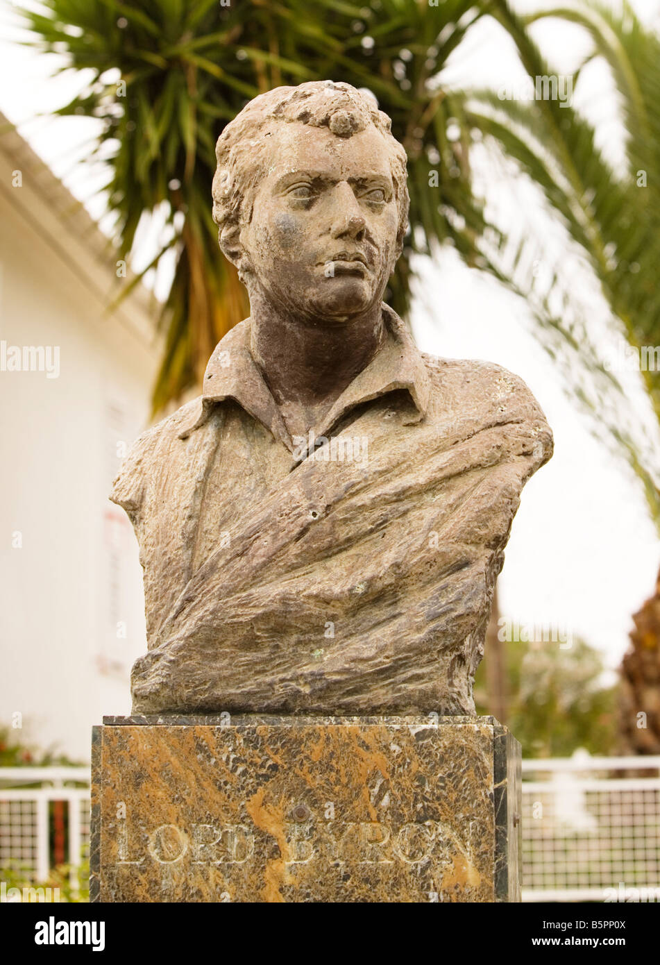 Bust of Lord Byron Metaxata, Kefalonia, (Cephalonia), Greece Stock Photo