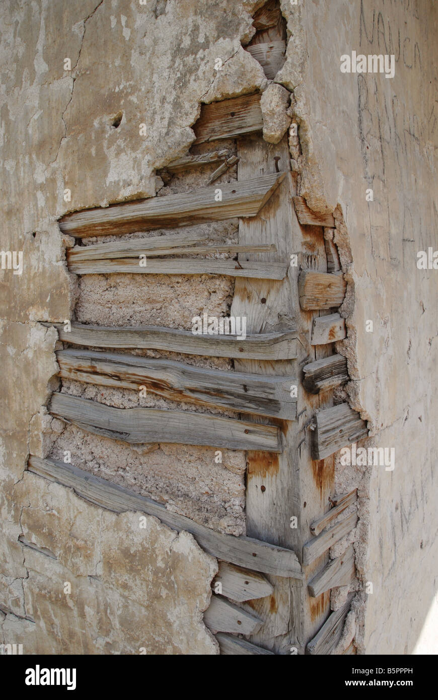 Detail revealing old method of house construction using battens and plaster Stock Photo Alamy