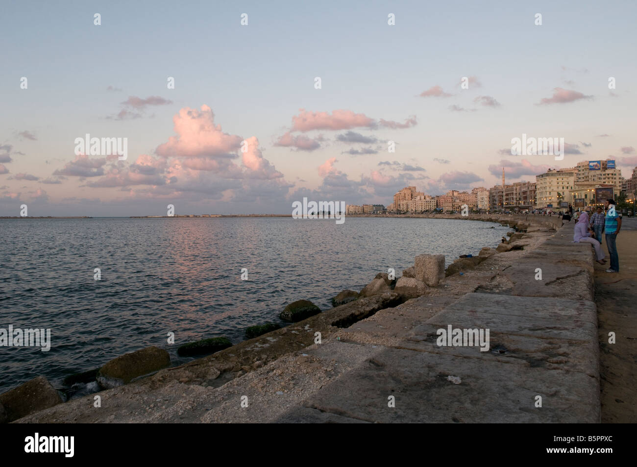 View of the waterfront promenade corniche in Alexandria Egypt Stock Photo