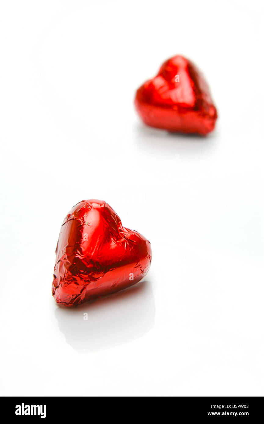 Chocolate love hearts isolated against a white background Stock Photo