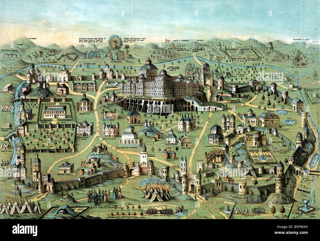 ancient Map of the city of Jerusalem with Solomon