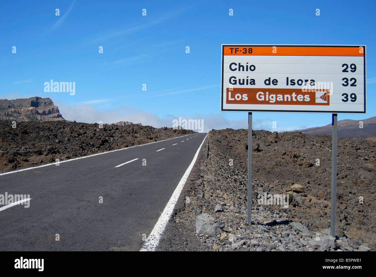 Road through lava fields, Parque Nacional Del Teide, Tenerife, Canary Islands, Spain Stock Photo