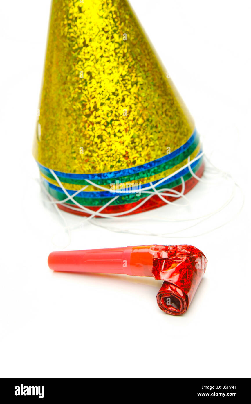 Party hats and blowers isolated against a white background Stock Photo ...
