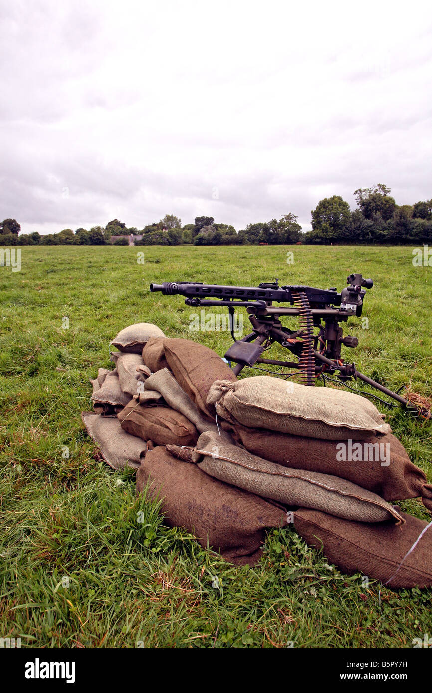 German machine gun on the site of the famous 101st Airborne (Band of Brothers) battle on the eve of D Day at Brecourt Manor . Stock Photo