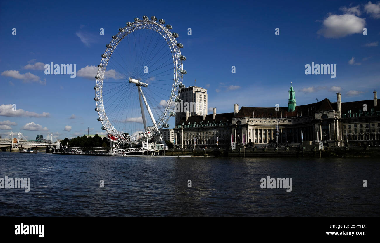 Skyline of London city including 'London Eye' and river Tames, London, England, UK, Europe Stock Photo