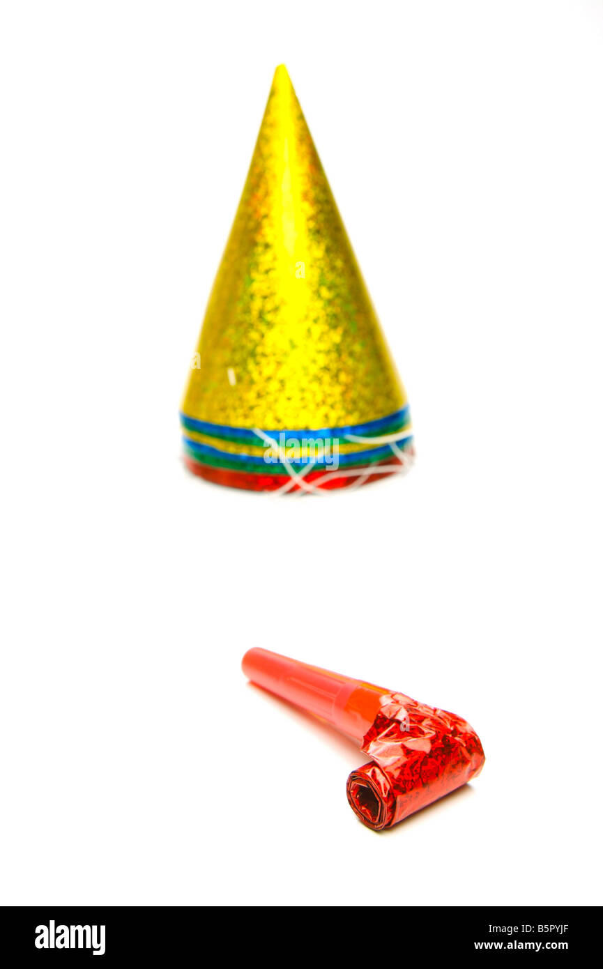 Party hats and blowers isolated against a white background Stock Photo ...