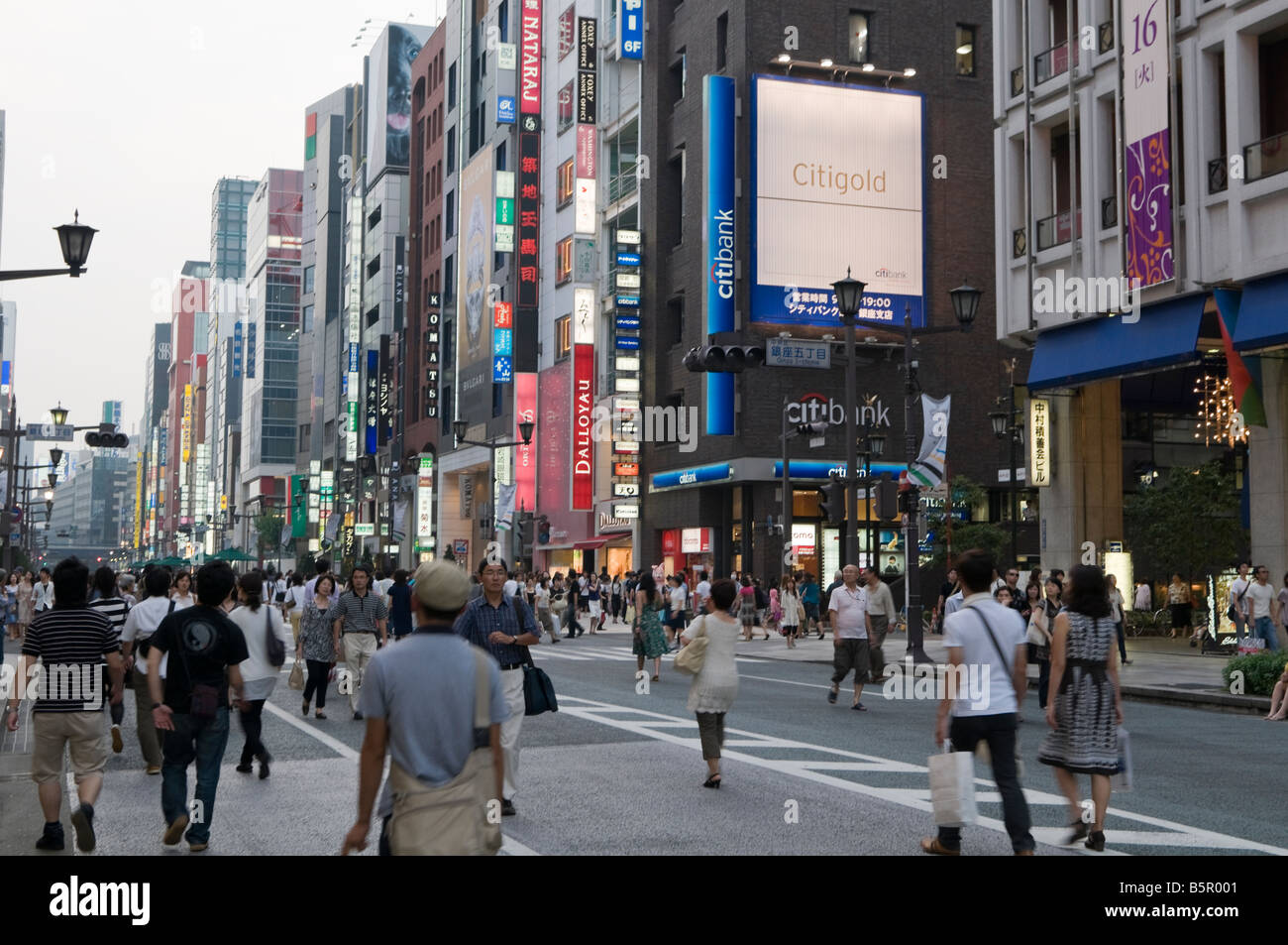 Crowded Ginza District in Tokyo Stock Photo
