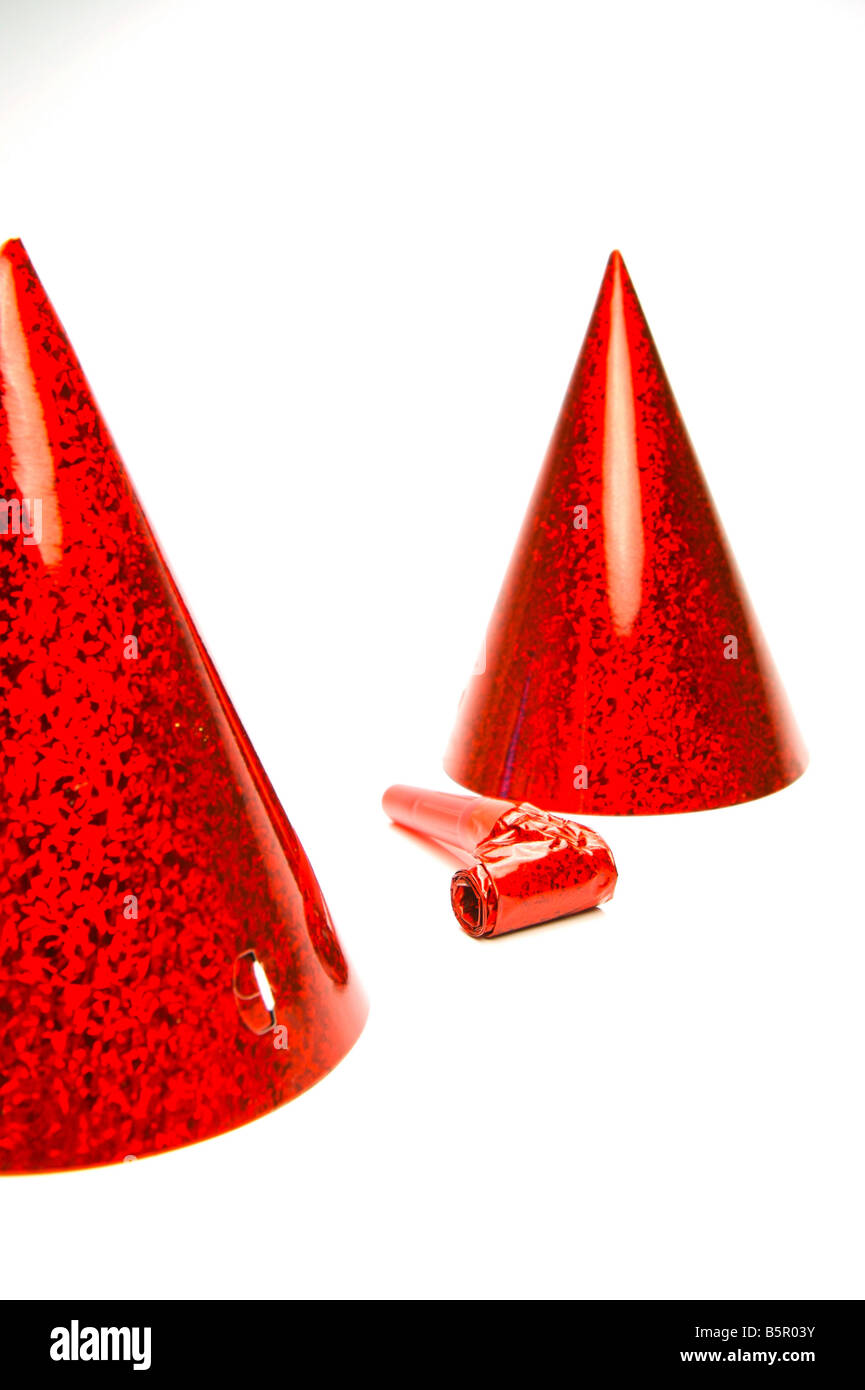 Party hats and blowers isolated against a white background Stock Photo ...