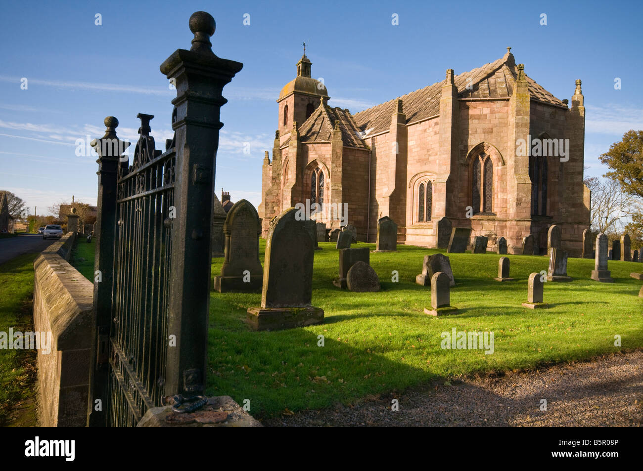 Ladykirk Church on the Scottish Border safe from fire and water Stock