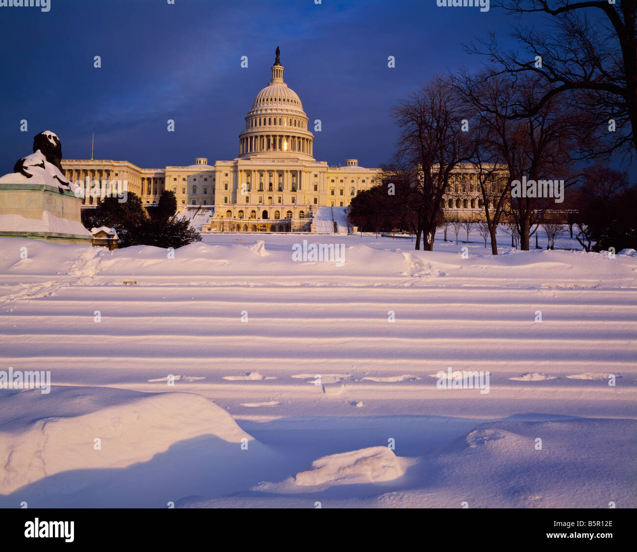 Capitol and snowy steps United States Capitol Washington D C Stock Photo