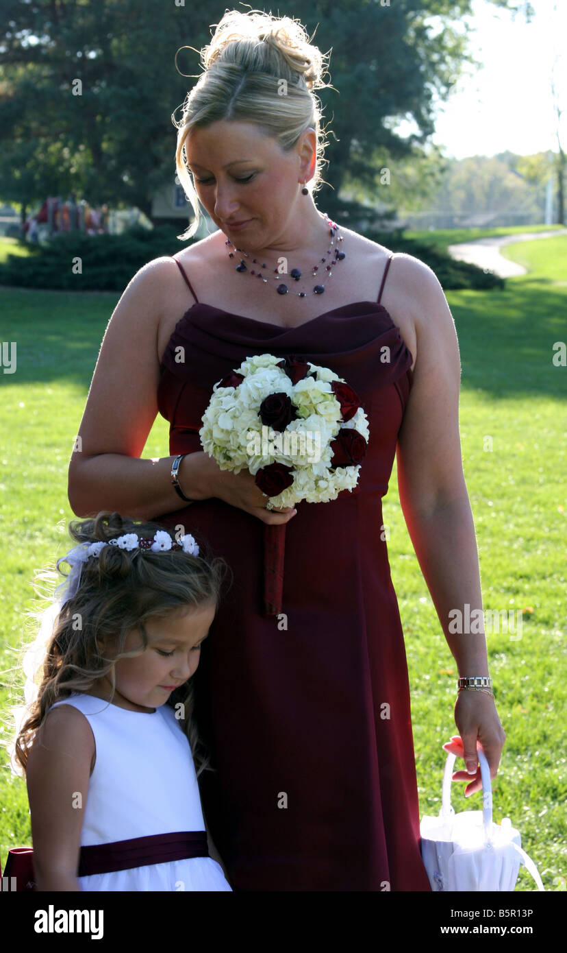 A portrait of a brides maid and a flower girl also mother and daughter Stock Photo
