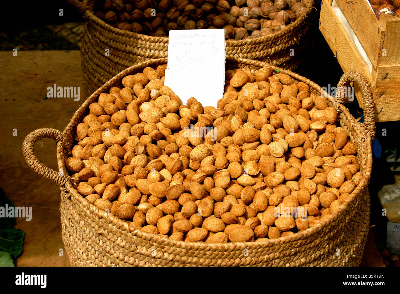 BASKET OF ALMONDS FOR SALE MARKET ALGARVE PORTUGAL Stock Photo Alamy