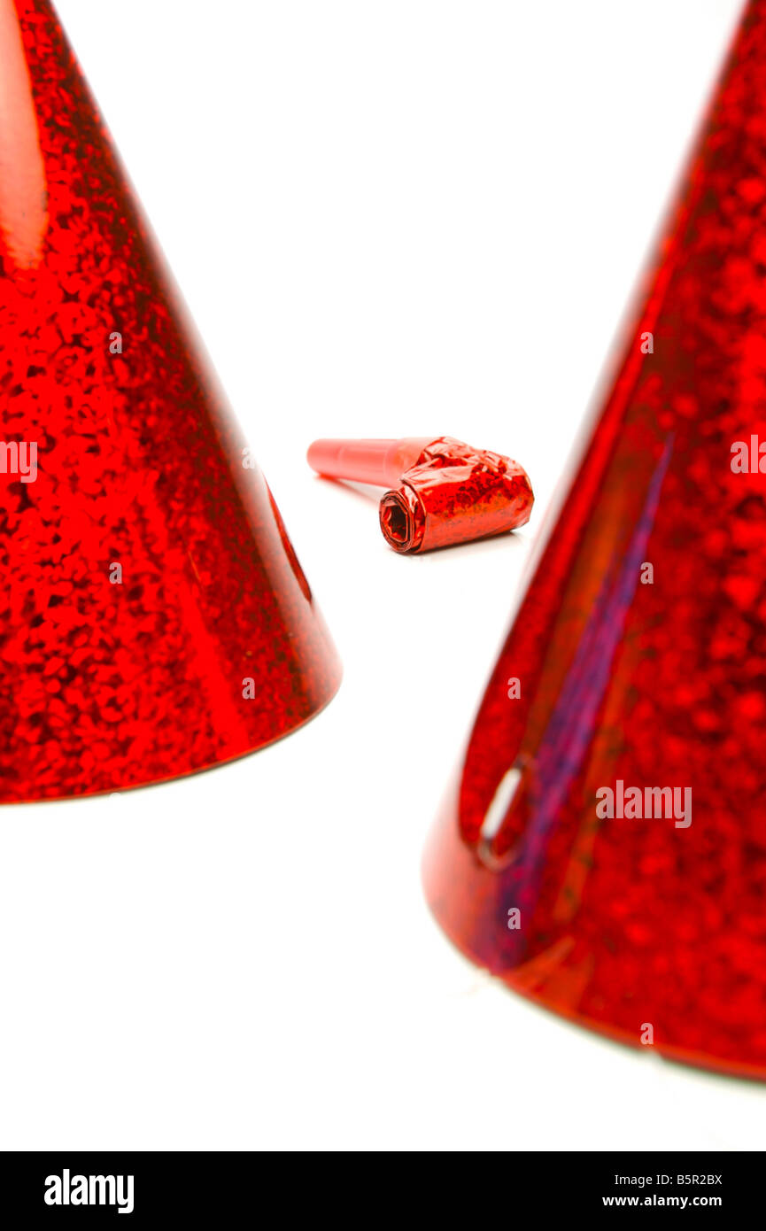 Party hats and blowers isolated against a white background Stock Photo ...