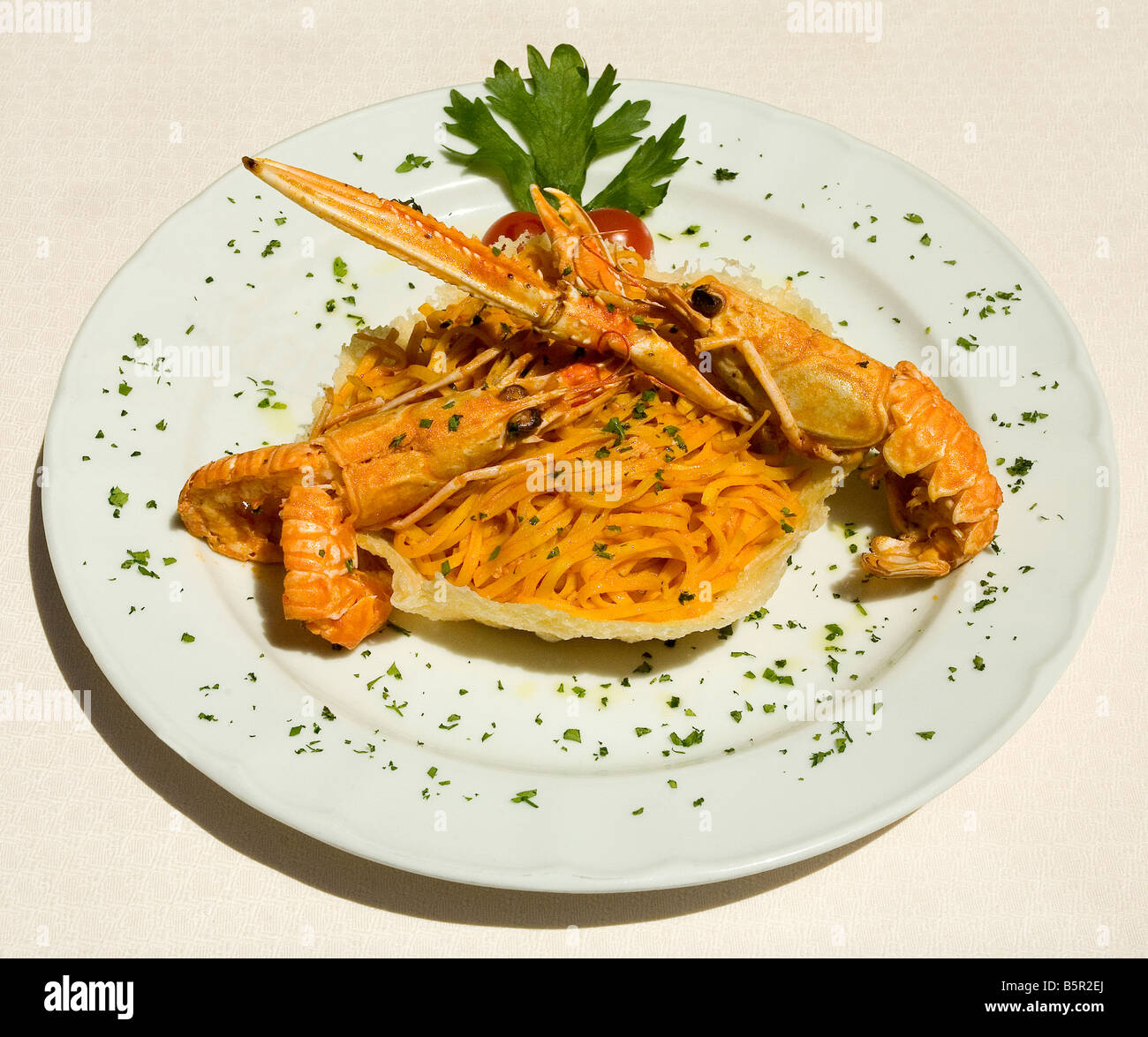 Hotel Savoy's Special Pasta with Prawns, Pesaro, Marche, Italy Stock Photo