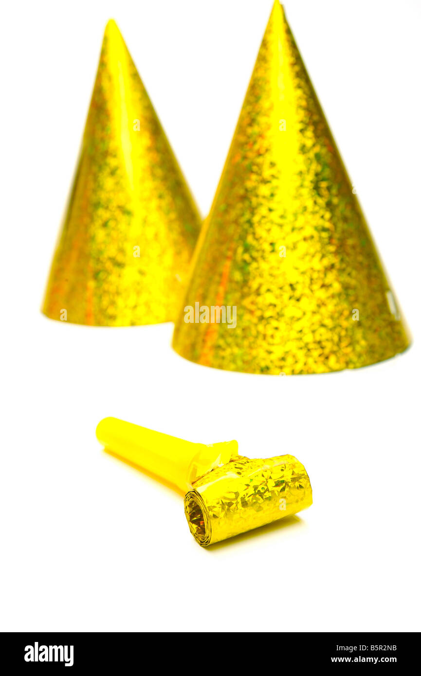 Party hats and blowers isolated against a white background Stock Photo ...