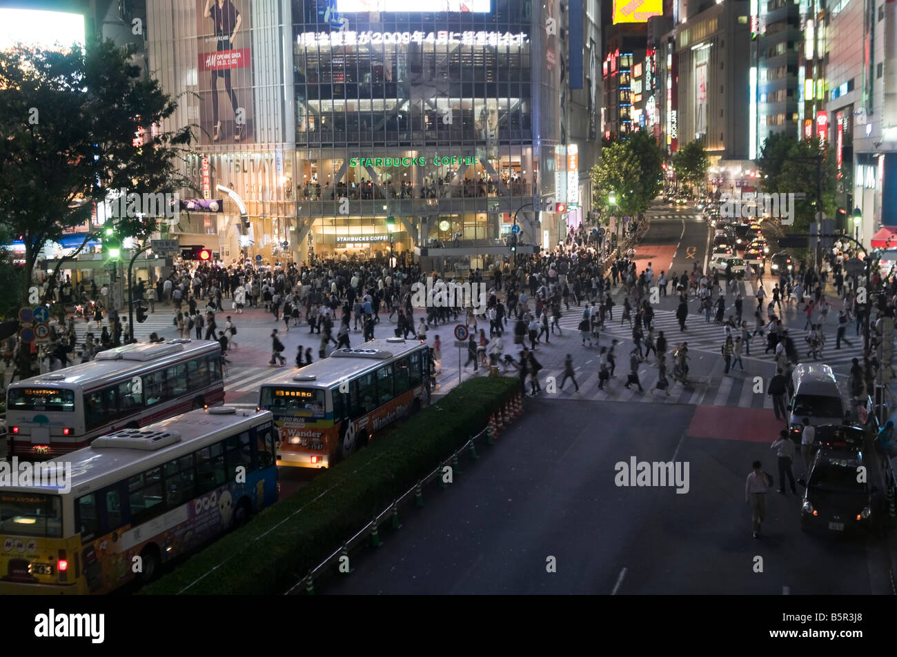 Shibuya Crossing at Night Stock Photo